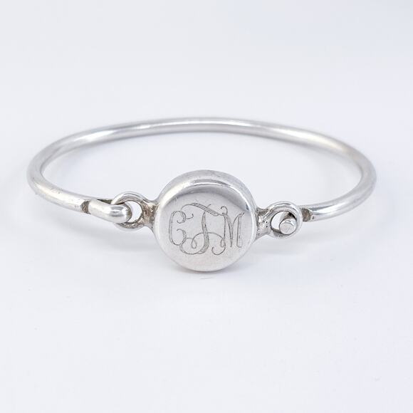 Vintage Sterling Silver 925 Monogram CJM Hook Bangle Bracelet 6.5" - Picture 1 of 10